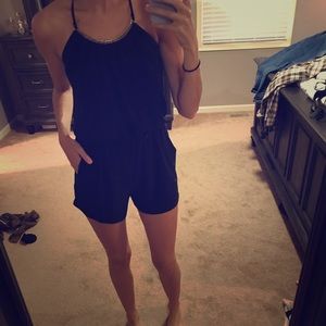 Black Short Romper with Gold Halter